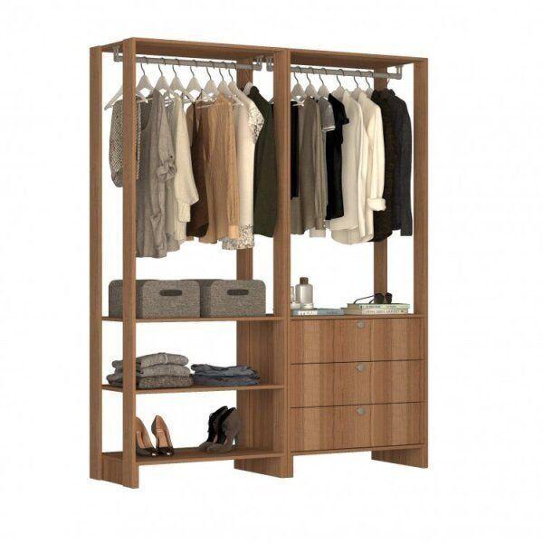 Imagem de Guarda-Roupa Closet 2 Peças com 2 Cabideiros 3 Gavetas e 4 Nichos Yes