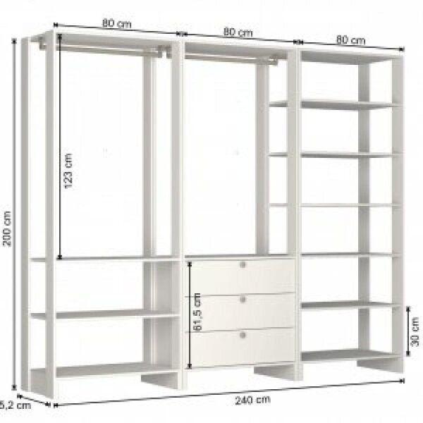 Imagem de Guarda-Roupa Closet 3 Peças 2 Cabideiros 3 Gavetas e 10 Nichos Yes Nova Mobile