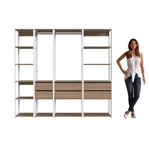 Imagem de Guarda Roupa Closet 4 Peças com 2 Cabideiros 6 Gavetas e 11 Nichos Easy Branco/Montana