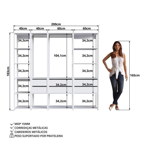 Imagem de Guarda Roupa Closet 4 Peças com 2 Cabideiros 6 Gavetas e 11 Nichos Easy Branco