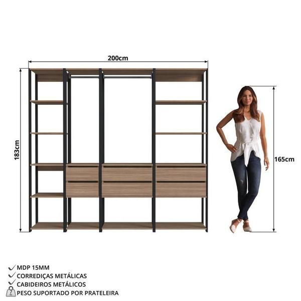 Imagem de Guarda Roupa Closet 4 Peças com 2 Cabideiros 6 Gavetas e 11 Nichos Easy Preto/Montana