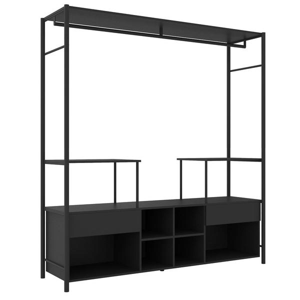 Imagem de Guarda Roupa Closet Casal Barcelona Industrial 174cm 02 Gavetas Preto Texturizado - Desk Design