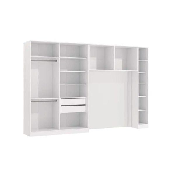 Imagem de Guarda Roupa Closet de Quarto Adapt 5 Peças (2 Armários + 1 Ponte Aérea + 2 Complementos) QCM155 Branco/Nogueira - Kappesberg