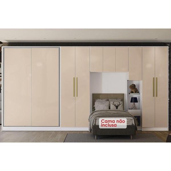 Imagem de Guarda Roupa Closet de Quarto Adapt 7 Peças (3 Armários + 1 Armário Ponte + 3 Complementos) QCM134 Branco/Macadamia - Kappesberg