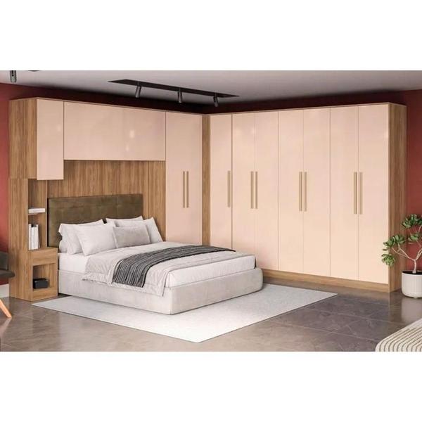 Imagem de Guarda Roupa Closet de Quarto Adapt 7 Peças (4 Armários + 1 Ponte Aérea + 2 Complementos) QCM147 Nogueira/Macadamia - Kappesberg