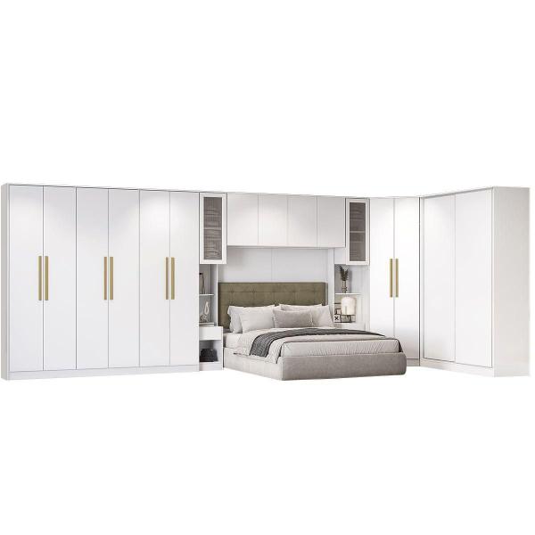 Imagem de Guarda Roupa Closet de Quarto Adapt 9 Peças ( 3 Armários + 1 Ponte Aéreo + 1 de Canto Obliquo + 4 Complementos) QCM129 Branco - Kappesberg