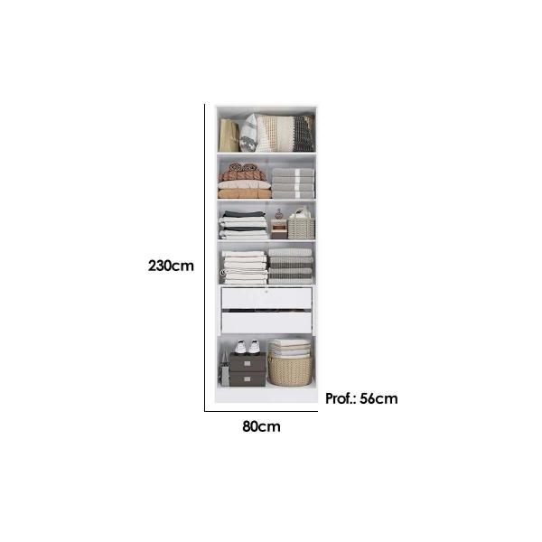 Imagem de Guarda Roupa Closet de Quarto ARM80AMDP Adapt c/ 2 Gavetas Aberto s/ Portas 230x80cm Branco - Kappesberg