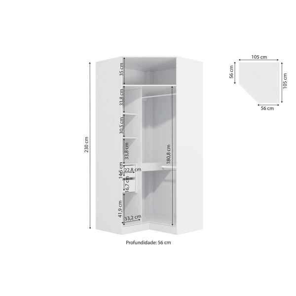 Imagem de Guarda Roupa Closet de Quarto de Canto Obliquo ARMC105AMDP Adapt c/ 2 Gavetas Aberto s/ Portas 2.30X1,04cm Branco - Kappesberg