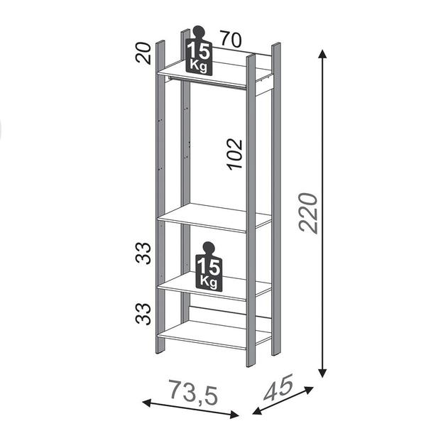 Imagem de Guarda Roupa Closet Industrial com Cabideiro 4 Prateleiras TW402 Freijó/Preto Fosco - Pradel