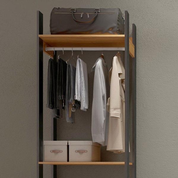 Imagem de Guarda Roupa Closet Industrial com Cabideiro 4 Prateleiras TW402 Freijó/Preto Fosco - Pradel