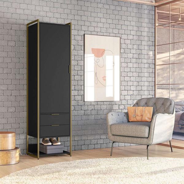 Imagem de Guarda-Roupa Closet Industrial Mital 1 PT 2 GV Preto e Dourado