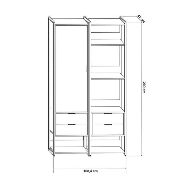 Imagem de Guarda-Roupa Closet Industrial Mital 1 PT 4 GV Off White e Dourado