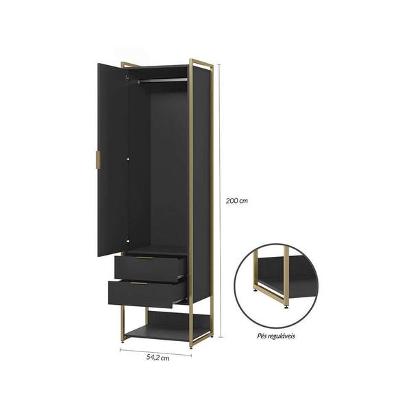 Imagem de Guarda-Roupa Closet Industrial Mital 1 PT 4 GV Preto e Dourado