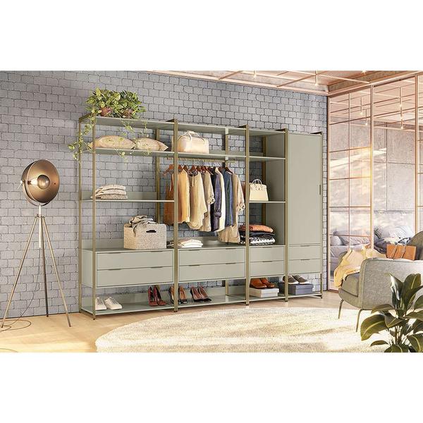 Imagem de Guarda-Roupa Closet Industrial Mital 1 PT 8 GV Off White e Dourado