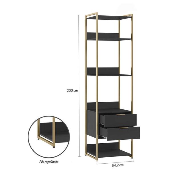 Imagem de Guarda-Roupa Closet Industrial Mital 1 PT 8 GV Preto e Dourado