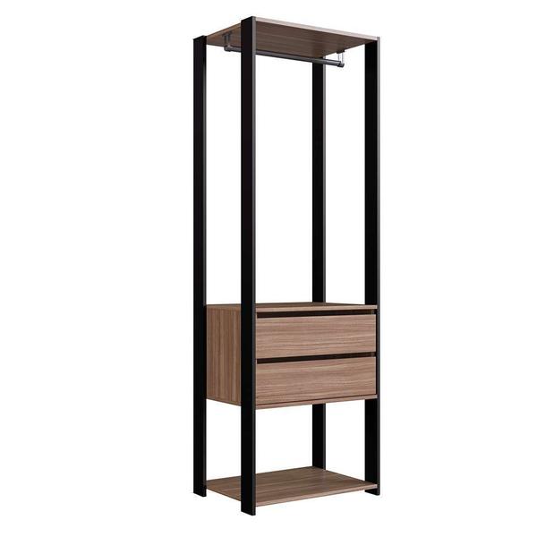 Imagem de Guarda-Roupa Closet Merlin com Cabideiro 2 GV Preto e Montana 183x60 cm