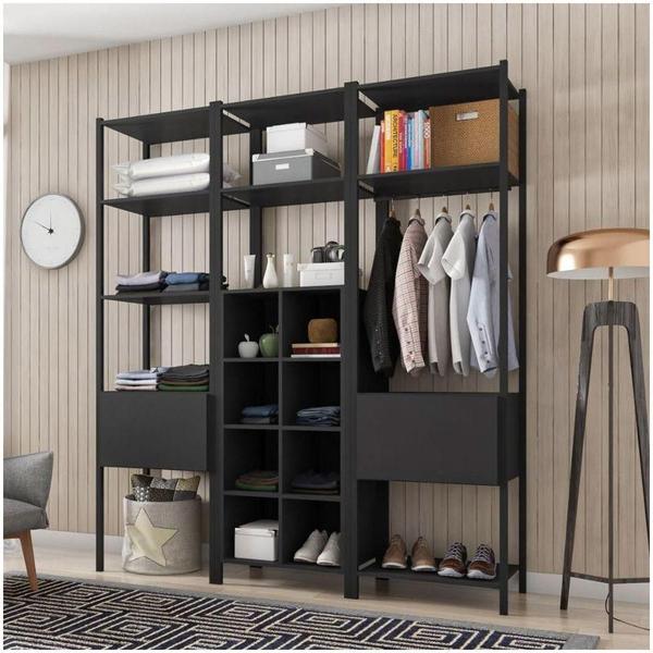 Imagem de Guarda Roupa Closet Modulado 3 Peças Estilo Industrial Oxford Preto