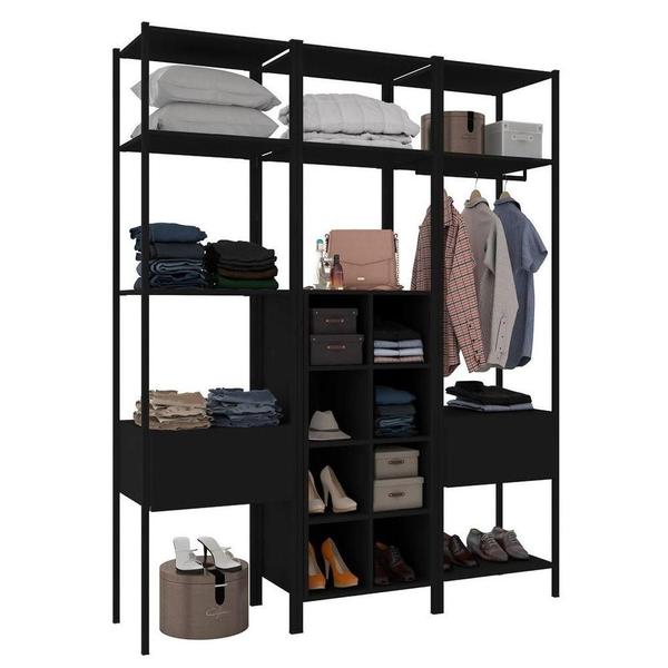 Imagem de Guarda Roupa Closet Modulado 3 Peças Estilo Industrial Oxford Preto