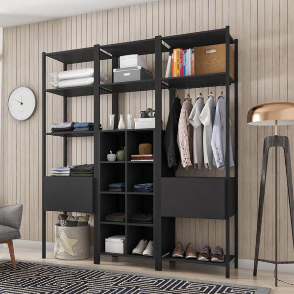 Imagem de Guarda Roupa Closet Modulado 3 Peças Estilo Industrial Oxford Preto - Artefamol