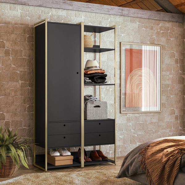 Imagem de Guarda Roupa Closet Modulado Industrial 1 Porta 4 Gavetas Olivar