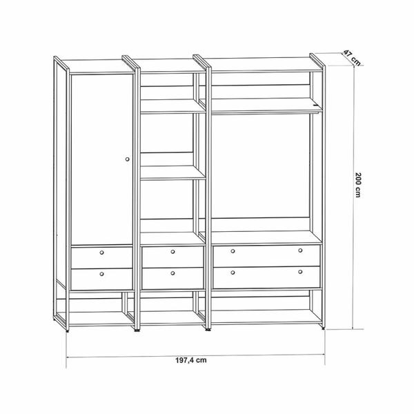 Imagem de Guarda Roupa Closet Modulado Industrial 1 Porta 6 Gavetas