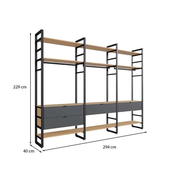 Imagem de Guarda-Roupa Closet Modulado Industrial Philly 4 GV Cedro e Grafite 294 cm