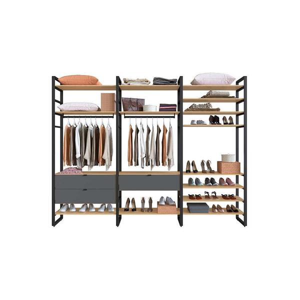 Imagem de Guarda-Roupa Closet Modulado Industrial Philly I 3 GV Cedro e Grafite 294 cm