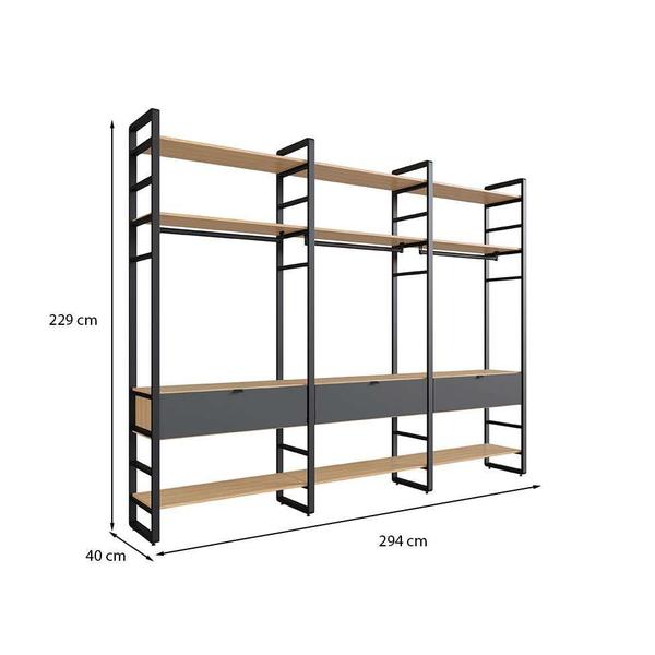 Imagem de Guarda-Roupa Closet Modulado Industrial Philly II 3 GV Cedro e Grafite 294 cm