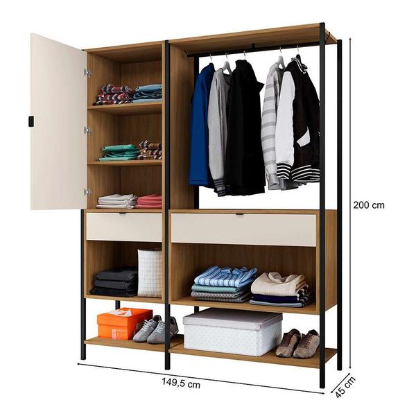 Imagem de Guarda-Roupa Closet Modulado Maverick 1 PT 2 GV Carvalho e Off White 150 cm