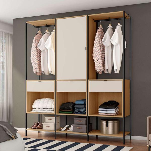 Imagem de Guarda-Roupa Closet Modulado Maverick 1 PT Central 3 GV Carvalho e Off White 168 cm