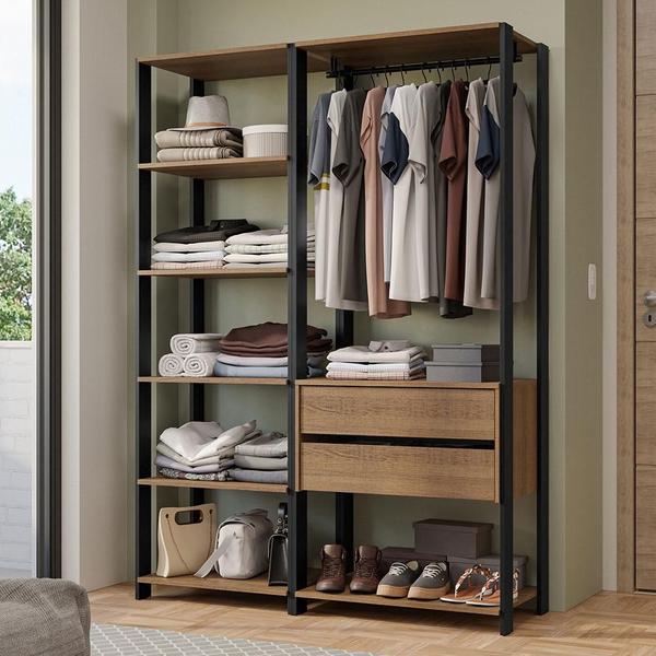 Imagem de Guarda-Roupa Closet Modulado Valencia 2 Gavetas 129cm Rustic/Preto Madesa