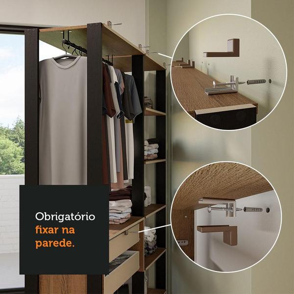 Imagem de Guarda-Roupa Closet Modulado Valencia 4 Gavetas 258cm Rustic/Preto Madesa 01