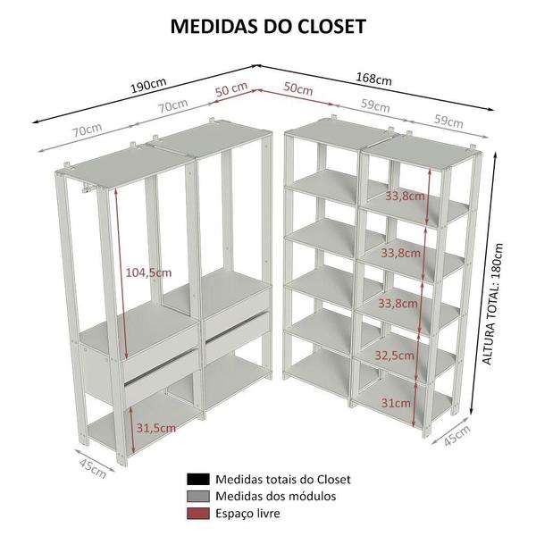 Imagem de Guarda-Roupa Closet Modulado Valencia 4 Gavetas 358cm Rustic/Preto Madesa 03