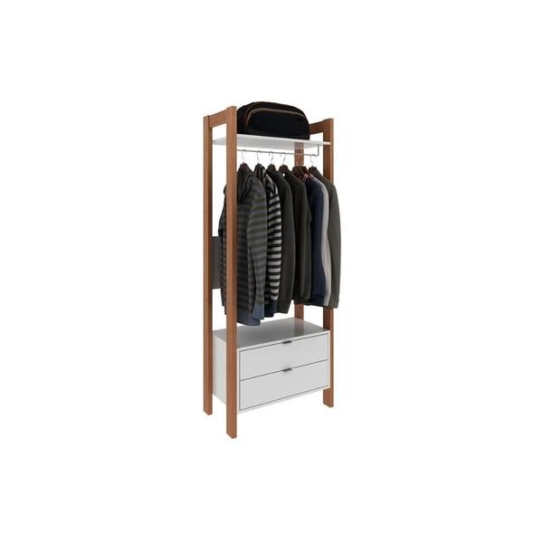 Imagem de Guarda Roupa Closet Solteiro AZ1011 Armário Alto c/ 1 Prateleira e 2 Gavetas Amêndoa/Branco - Tecno Mobili