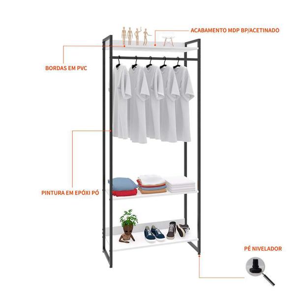 Imagem de Guarda-Roupa Closet Studio Branco e Preto 80 cm