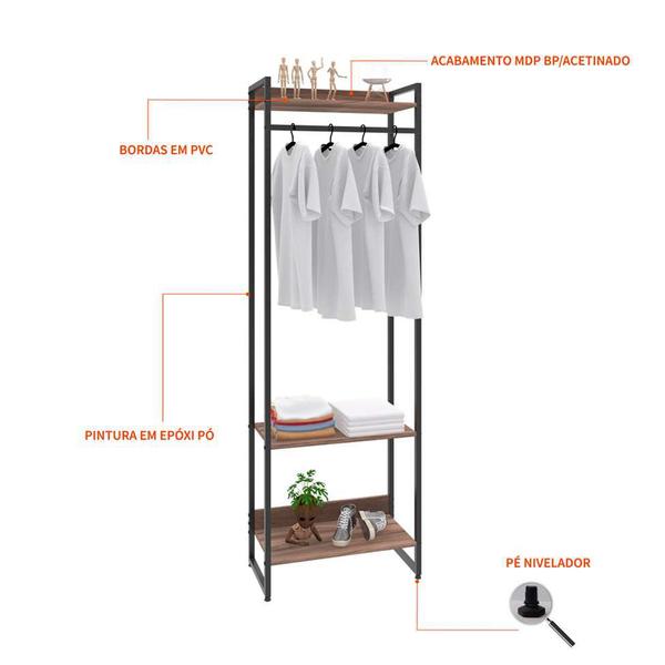 Imagem de Guarda-Roupa Closet Studio Nogal e Preto 60 cm