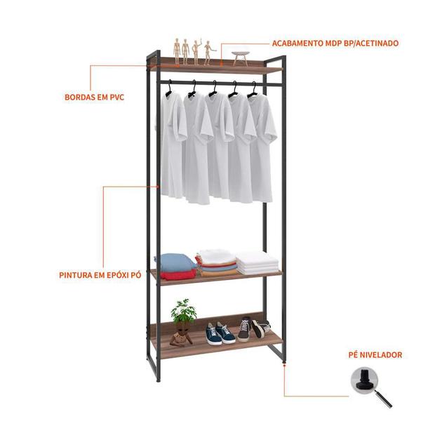 Imagem de Guarda-Roupa Closet Studio Nogal e Preto 80 cm