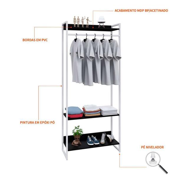 Imagem de Guarda-Roupa Closet Studio Preto e Branco 187x80 cm