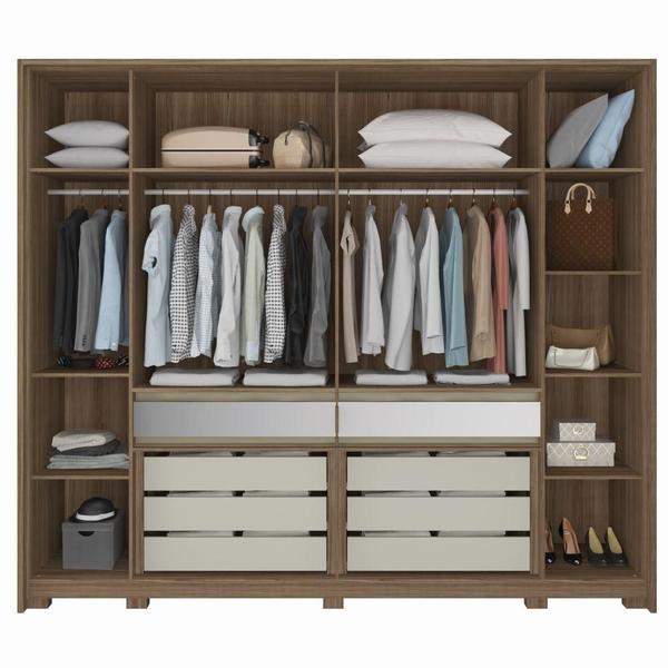 Imagem de Guarda Roupa Com 10 Portas e Espelho Regência MDF Móveis Rimo Marrom Off White