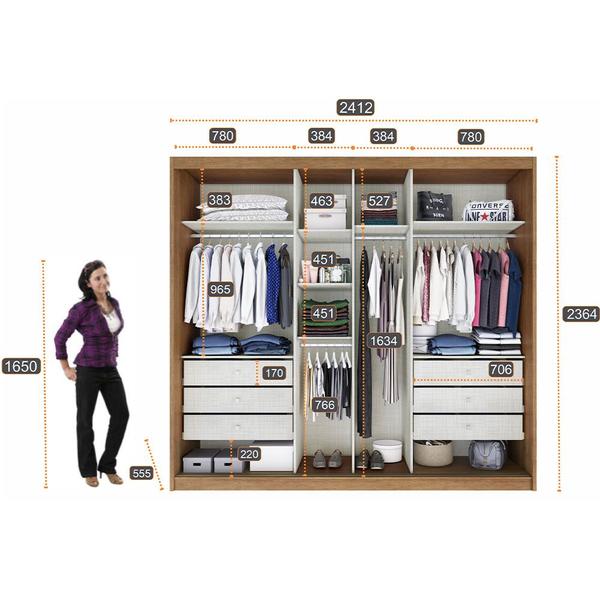 Imagem de Guarda-roupa com 2 Portas De Correr e 6 Gavetas com Espelho Geom Plus Novo Horizonte