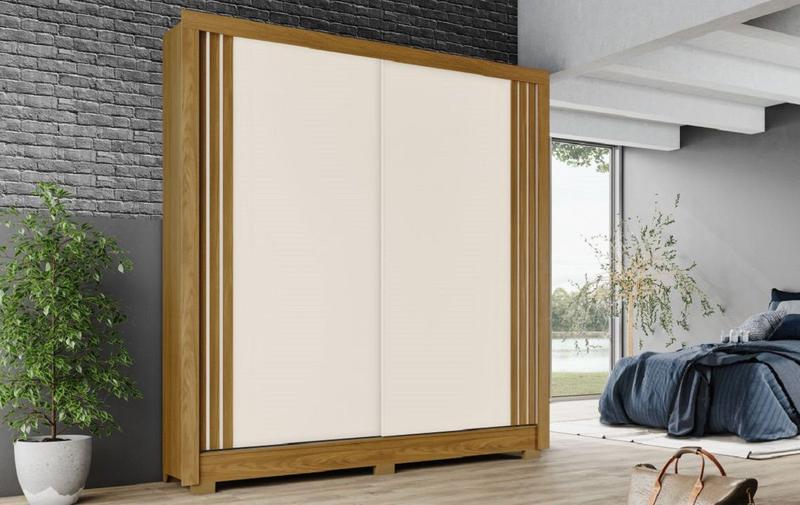 Imagem de Guarda Roupa Com 2 Portas Deslizantes 2 Gavetas Sem Espelho B93 Nature/ Off White - Briz Móveis