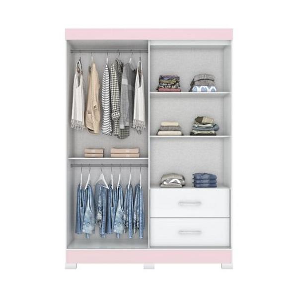 Imagem de Guarda Roupa Com 3 Portas  2 Gavetas Com Espelho B59 Branco / Rosa Flex - Briz Móveis