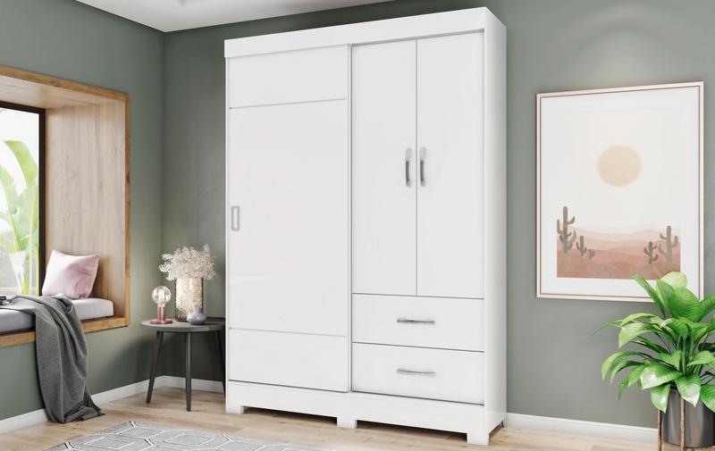 Imagem de Guarda Roupa Com 3 Portas  2 Gavetas Sem Espelho B59 Branco / Rosa Flex - Briz Móveis