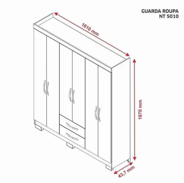 Imagem de Guarda-Roupa com 6 Portas e 2 Gavetas Freijó Off White NT5130 Notável Móveis