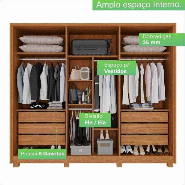 Imagem de Guarda Roupa Com Espelho 6 Portas 6 Gavetas Potenza Imop Móveis Cinamomo/Off/Cinamomo