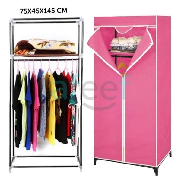 Imagem de Guarda roupa com ziper cabideiro portatil arara organizador prateleira multiuso praia camping rosa