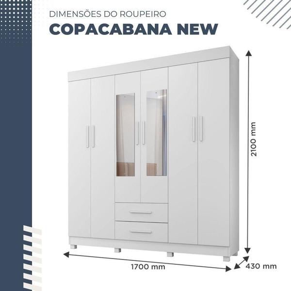 Imagem de Guarda Roupa Copacabana New 6 Portas 2 Gavetas Com Espelho Benetil Móveis Branco