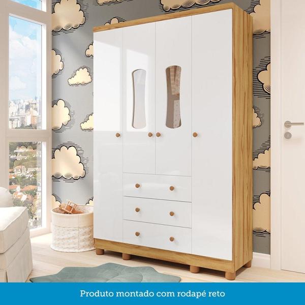 Imagem de Guarda-Roupa de Bebê 2 Portas com Janela 3 Gavetas 100% MDF Lana Espresso Móveis Branco Brilho/Amêndoa