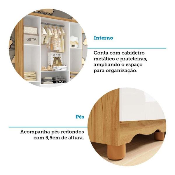 Imagem de Guarda-Roupa de Bebê 2 Portas com Janela 3 Gavetas 100% MDF Lana Espresso Móveis Branco Brilho/Amêndoa