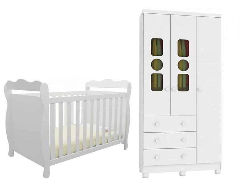 Guarda-roupa de Bebê 3 Gavetas 3 Portas Moveis - Peroba + Berço Mini Cama Ninho Guarda-roupa de Bebê 3 Gavetas 3 Portas Moveis - Peroba + Berço Mini Cama Ninho